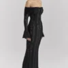 Belle Black Off Shoulder Floral Lace Maxi Dress