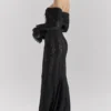 Belle Black Off Shoulder Floral Lace Maxi Dress