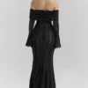 Belle Black Off Shoulder Floral Lace Maxi Dress
