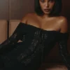 Belle Black Off Shoulder Floral Lace Maxi Dress