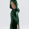 Belle Pine Green Sequin Maxi Dress