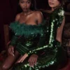 Belle Pine Green Sequin Maxi Dress