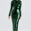 Belle Pine Green Sequin Maxi Dress