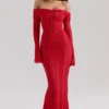 Belle Red Off Shoulder Floral Lace Maxi Dress