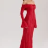 Belle Red Off Shoulder Floral Lace Maxi Dress