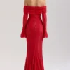 Belle Red Off Shoulder Floral Lace Maxi Dress