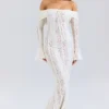 Belle Vintage Cream Floral Lace Off Shoulder Maxi Dress