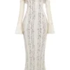 Belle Vintage Cream Floral Lace Off Shoulder Maxi Dress
