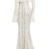 Belle Vintage Cream Floral Lace Off Shoulder Maxi Dress