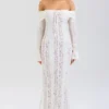 Belle Vintage Cream Floral Lace Off Shoulder Maxi Dress