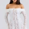 Belle Vintage Cream Floral Lace Off Shoulder Maxi Dress