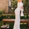 Belle Vintage Cream Floral Lace Off Shoulder Maxi Dress