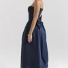 Bellina Midnight Blue Strapless Detachable Bow Midi Dress