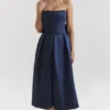 Bellina Midnight Blue Strapless Detachable Bow Midi Dress