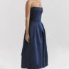 Bellina Midnight Blue Strapless Detachable Bow Midi Dress