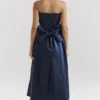 Bellina Midnight Blue Strapless Detachable Bow Midi Dress