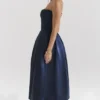 Bellina Midnight Blue Strapless Detachable Bow Midi Dress
