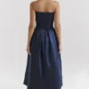 Bellina Midnight Blue Strapless Detachable Bow Midi Dress