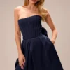 Bellina Midnight Blue Strapless Detachable Bow Midi Dress