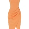 Bianca Tangerine Satin Pleated Corset Midi Dress