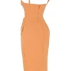 Bianca Tangerine Satin Pleated Corset Midi Dress