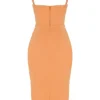 Bianca Tangerine Satin Pleated Corset Midi Dress