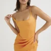 Bianca Tangerine Satin Pleated Corset Midi Dress