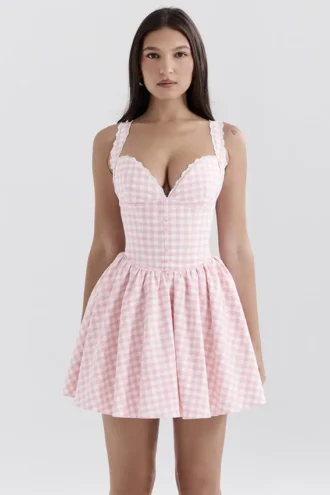 Brigitte Strawberry Shortcake Gingham Corset Mini Dress