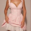 Brigitte Strawberry Shortcake Gingham Corset Mini Dress