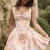 Bunny Peach Poppy Print Twill Mini Dress