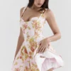 Bunny Peach Poppy Print Twill Mini Dress