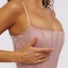 Cadie Blush Pink Satin Corset Top