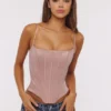 Cadie Blush Pink Satin Corset Top