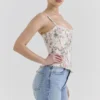 Cadie Cream Floral Cotton Corset Top