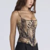 Cadie Gold Leopard Print Satin Corset Top