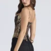 Cadie Gold Leopard Print Satin Corset Top