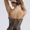 Cadie Gold Leopard Print Satin Corset Top