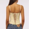 Cadie Lemon Floral Print Cotton Waist Cinch Corset Top