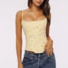 Cadie Lemon Floral Print Cotton Waist Cinch Corset Top