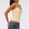 Cadie Lemon Floral Print Cotton Waist Cinch Corset Top