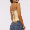 Cadie Lemon Floral Print Cotton Waist Cinch Corset Top