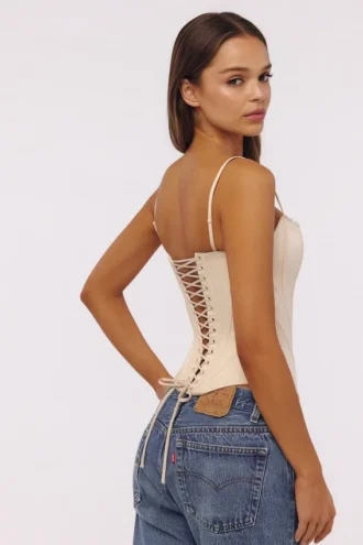 Cadie Vintage Ivory Satin Corset Top