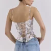 Cadie White Floral Ribbon Print Cotton Corset Top