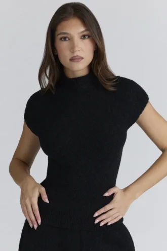 Caia Black Wool Boucle Knit Top