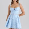 Calia Blue Floral Print Stretch Cotton Mini Dress