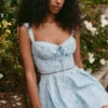 Calia Blue Floral Print Stretch Cotton Mini Dress