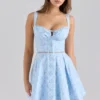 Calia Blue Floral Print Stretch Cotton Mini Dress
