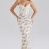 Calista Cream Rose Print Mesh Maxi Dress