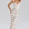 Calista Cream Rose Print Mesh Maxi Dress