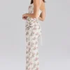 Calista Cream Rose Print Mesh Maxi Dress